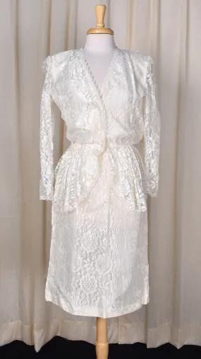 1940s Style Romantic Cream Lace Skirt Suit