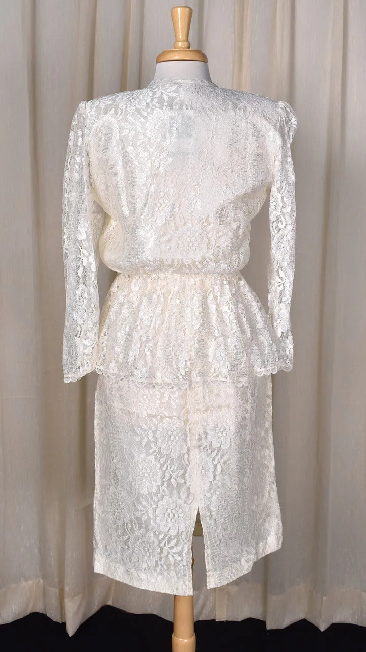 1940s Style Romantic Cream Lace Skirt Suit