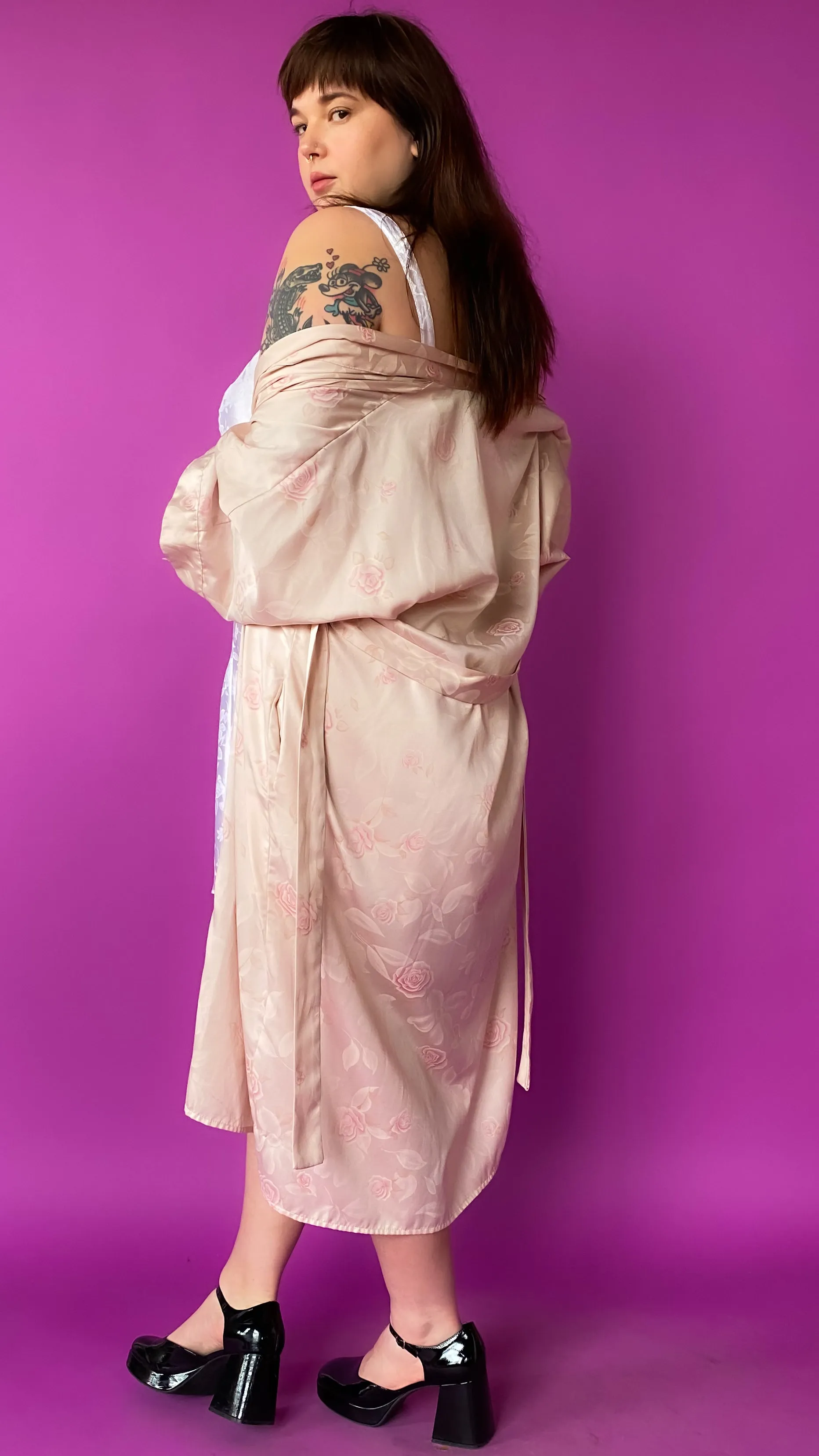 1980s Romantic Rose Robe, sz 3X