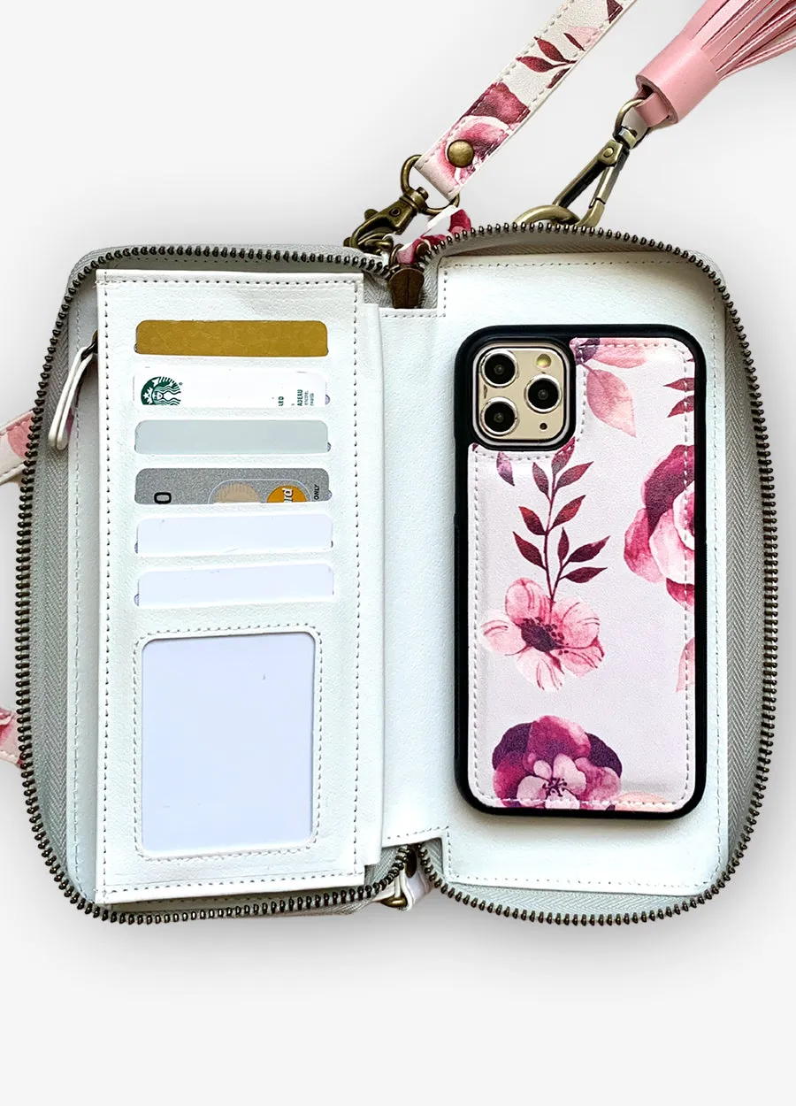 2-in-1 RFID Crossbody Wallet Phone Case in Romantic Floral