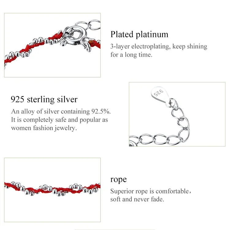 925 Sterling Silver Beads Chain Romantic Rope Bracelet for Women