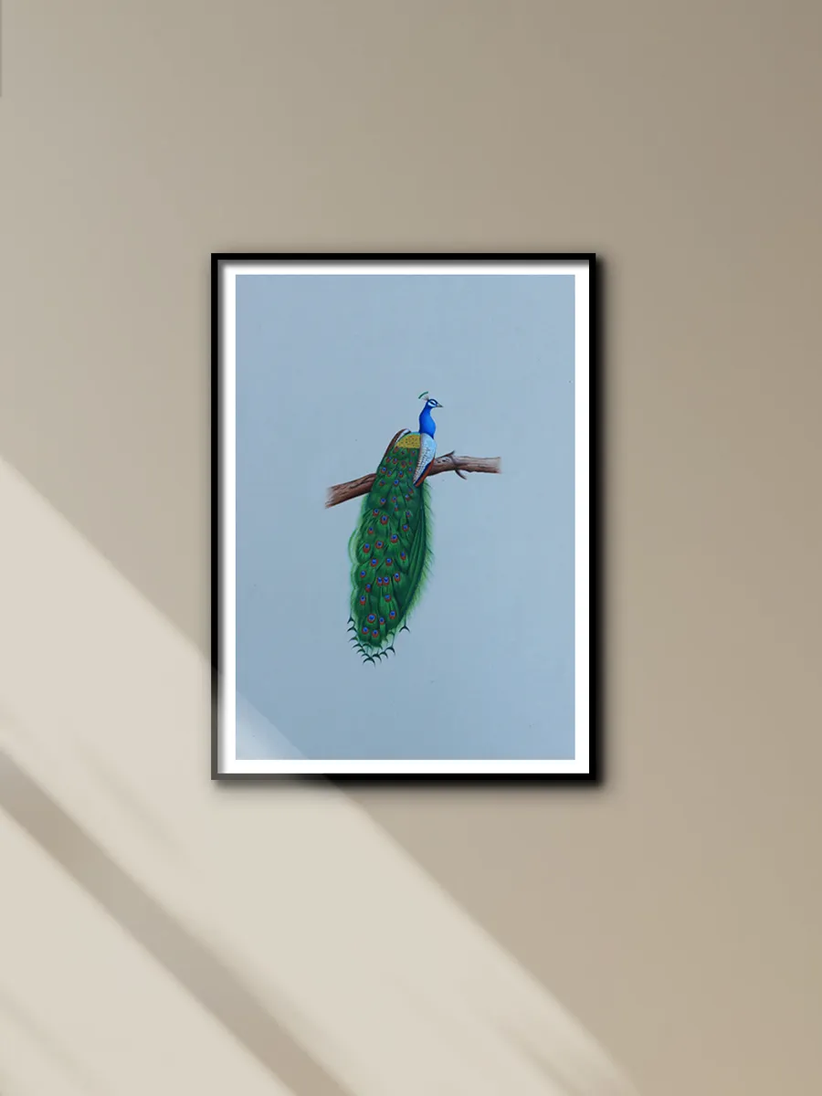 A Graceful Peacock in Miniature Painting by Mohan Prajapati