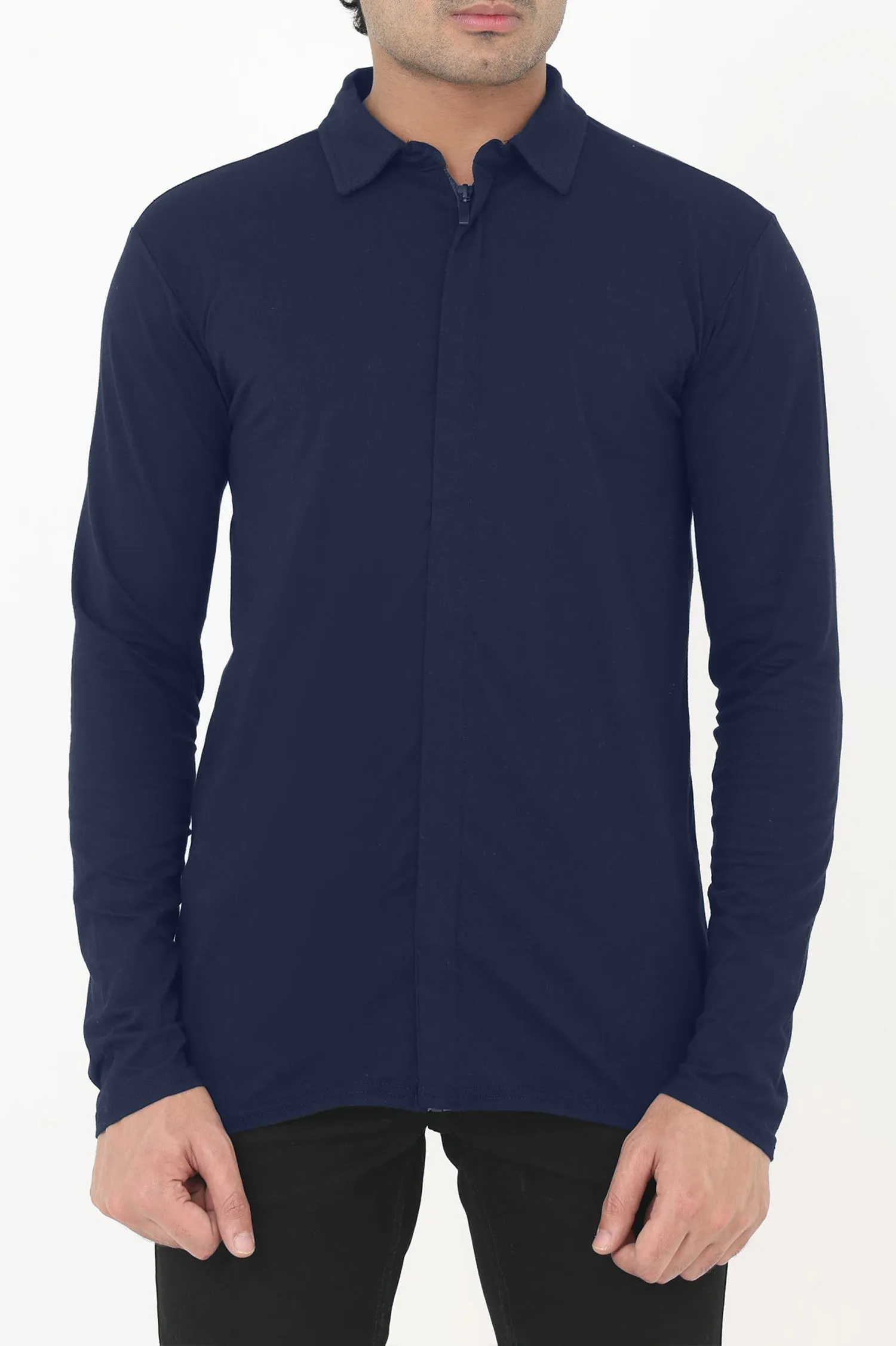 ALMAS MEN ZIPPED SHIRT-NAVY