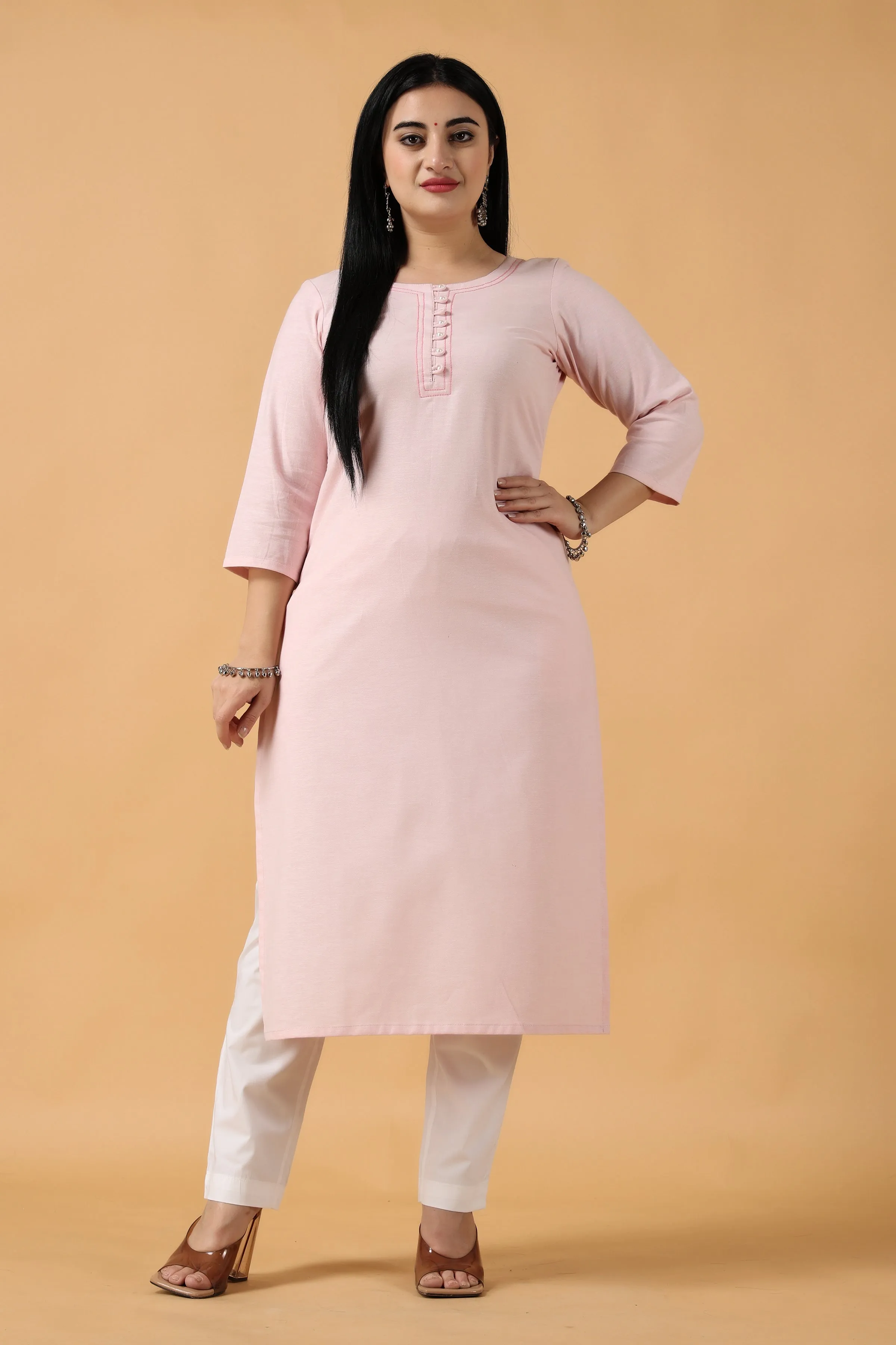 Baby Pink Cotton Kurta