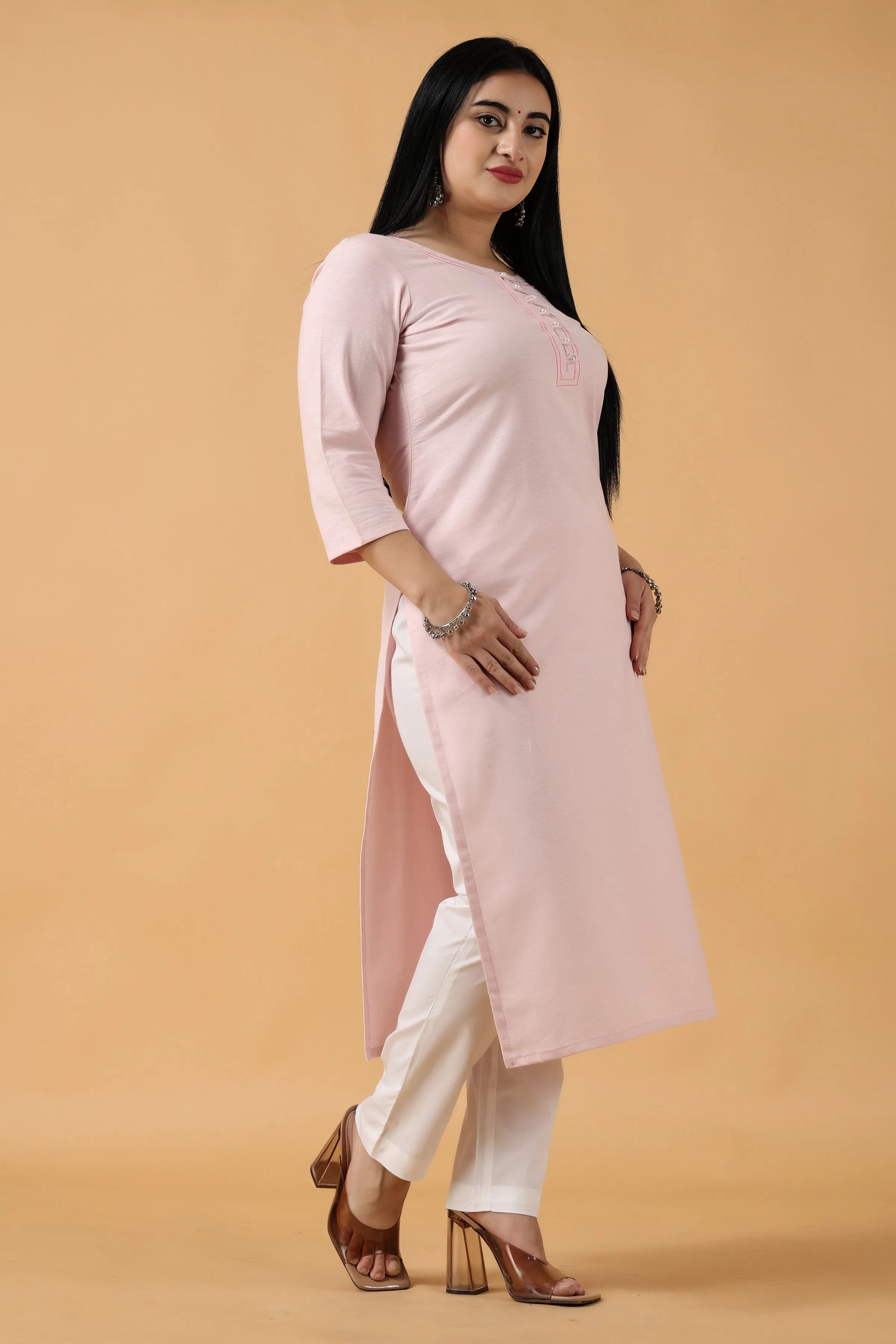 Baby Pink Cotton Kurta