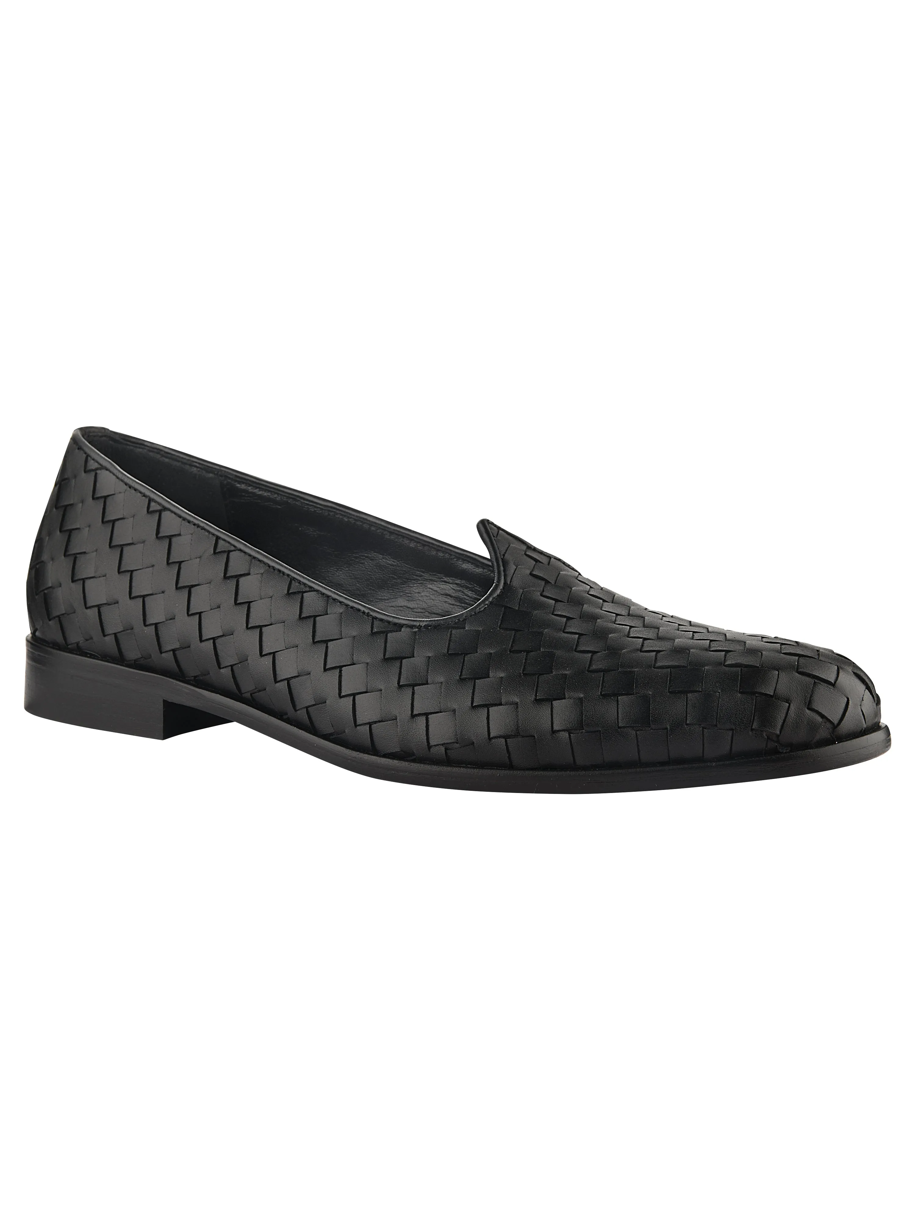 Black Leather Weave Mojris For Men