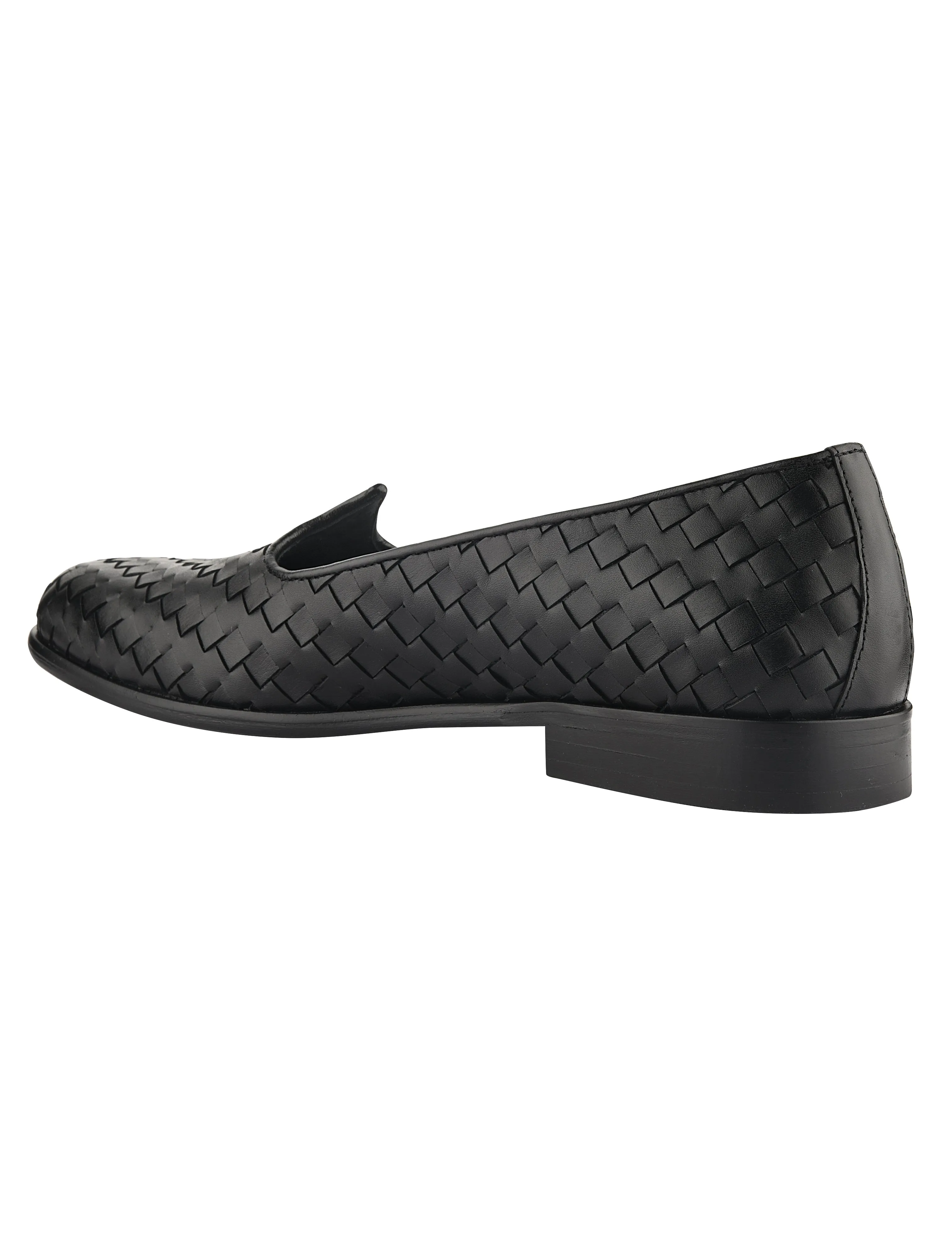 Black Leather Weave Mojris For Men