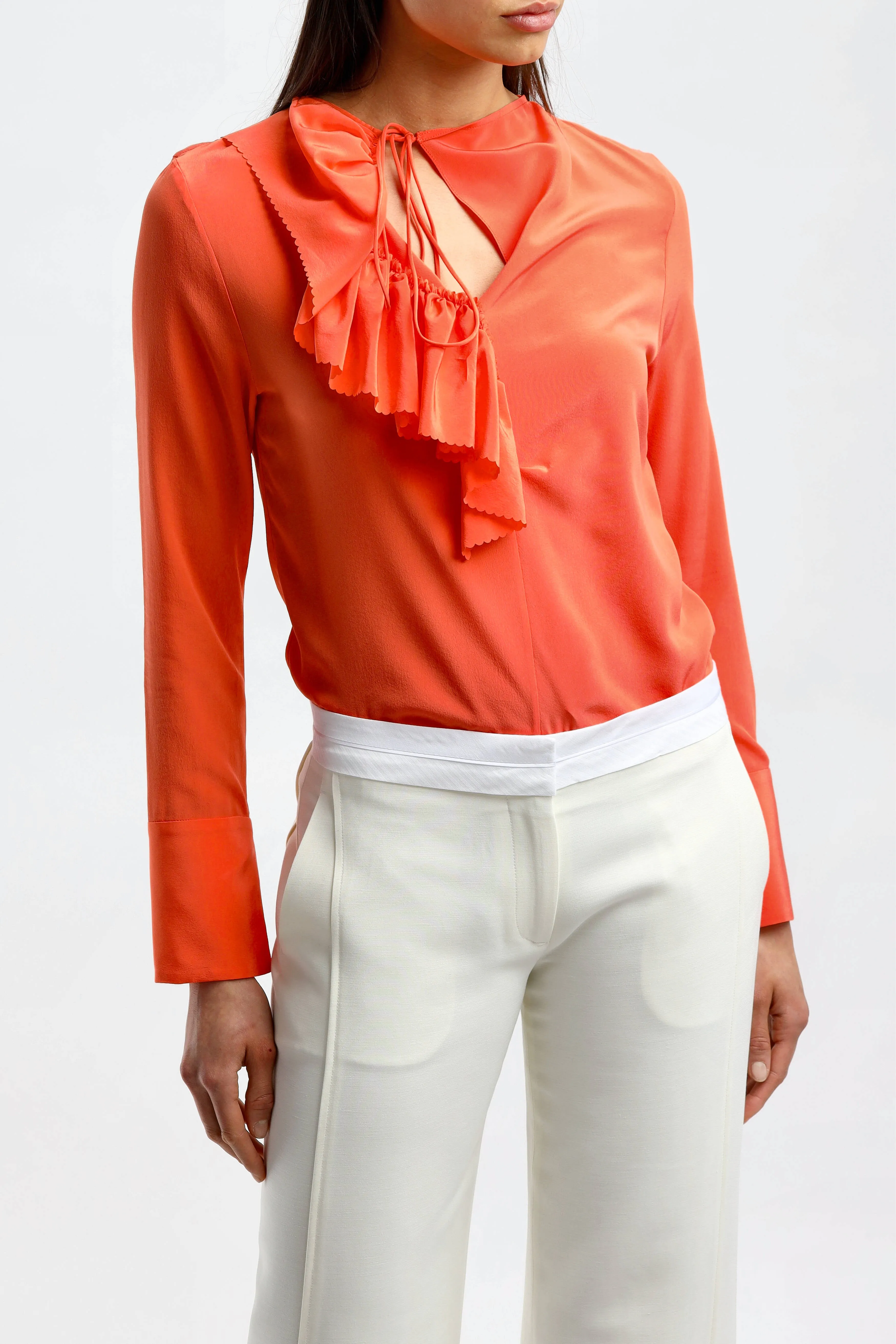 Bluse Romantic Ruffle in Coral