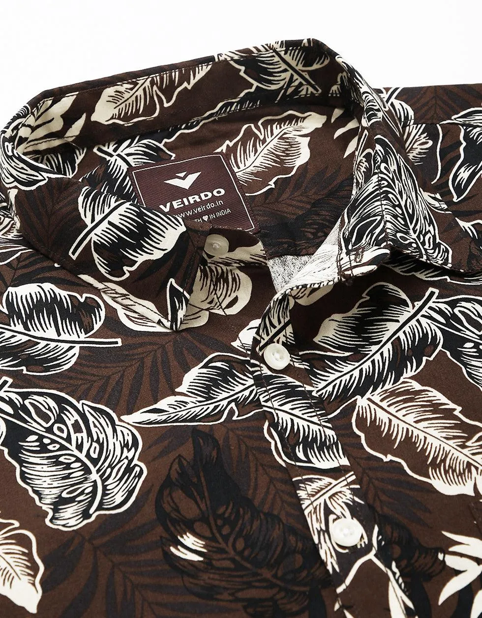 Brown Floral Printed Casual Shirt