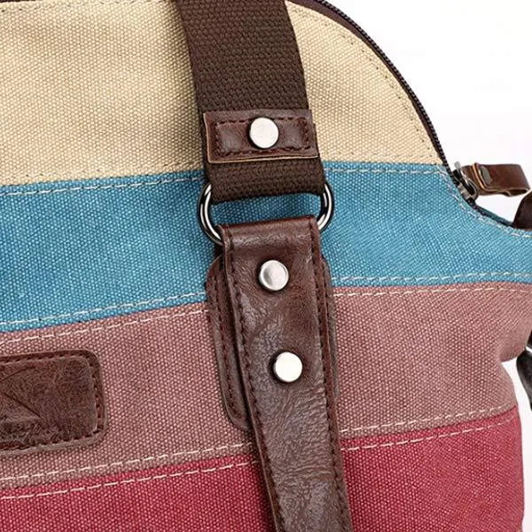 Canvas Casual Retro Contrast Color Patchwork Bag 65188019C