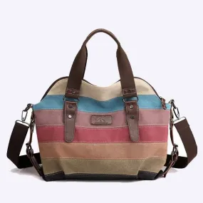 Canvas Casual Retro Contrast Color Patchwork Bag 65188019C