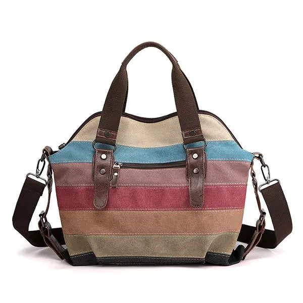 Canvas Casual Retro Contrast Color Patchwork Bag 65188019C