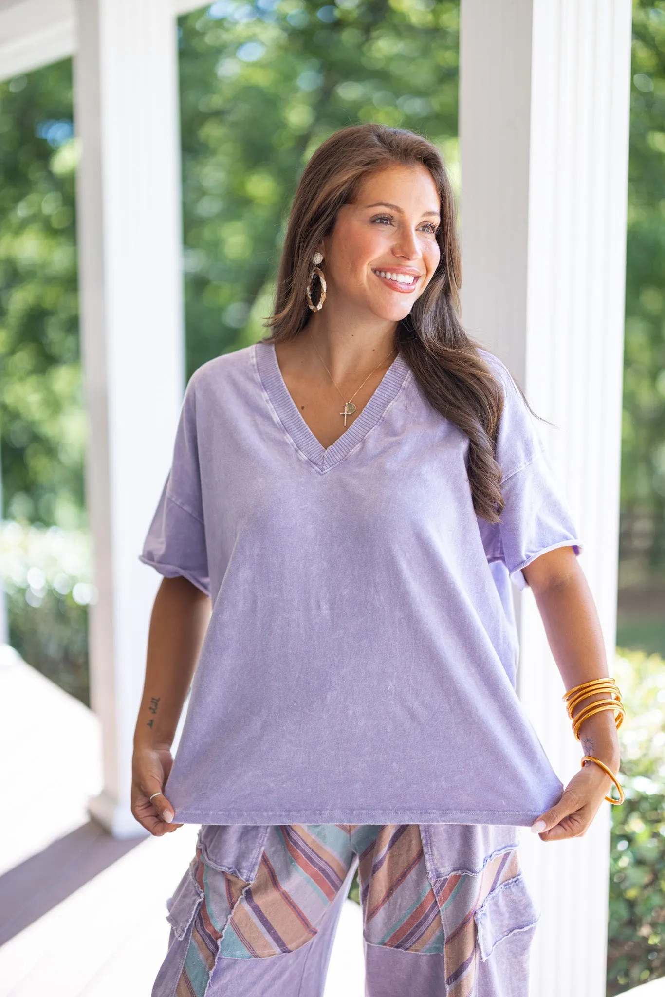 Casual Charm Washed Lavender Tee