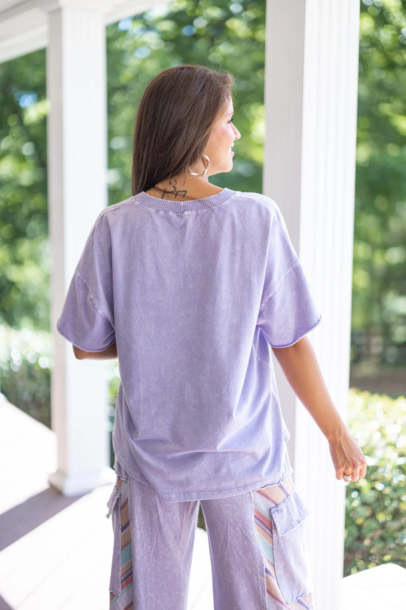 Casual Charm Washed Lavender Tee