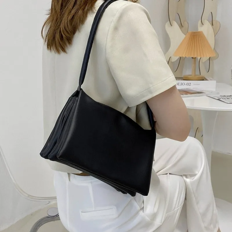 Casual Clamshell Design Solid Color Shoulder Handle Bag