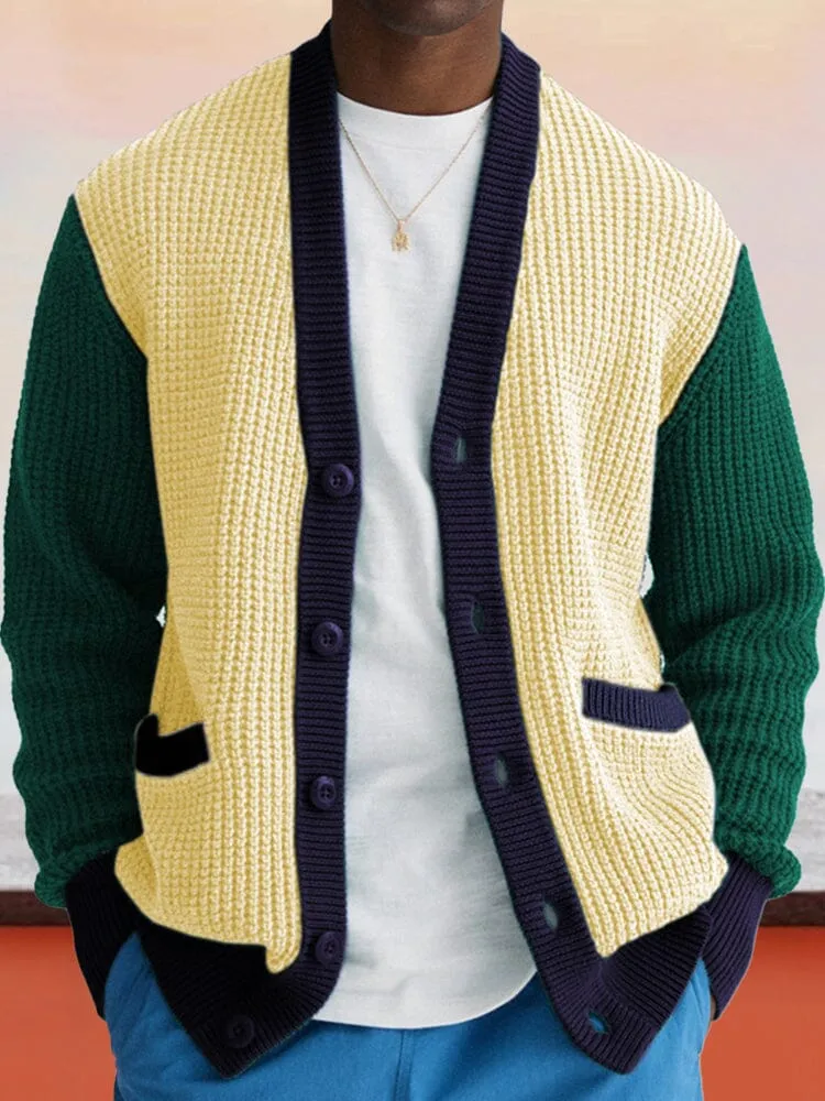 Casual Color Block Cardigan Sweater