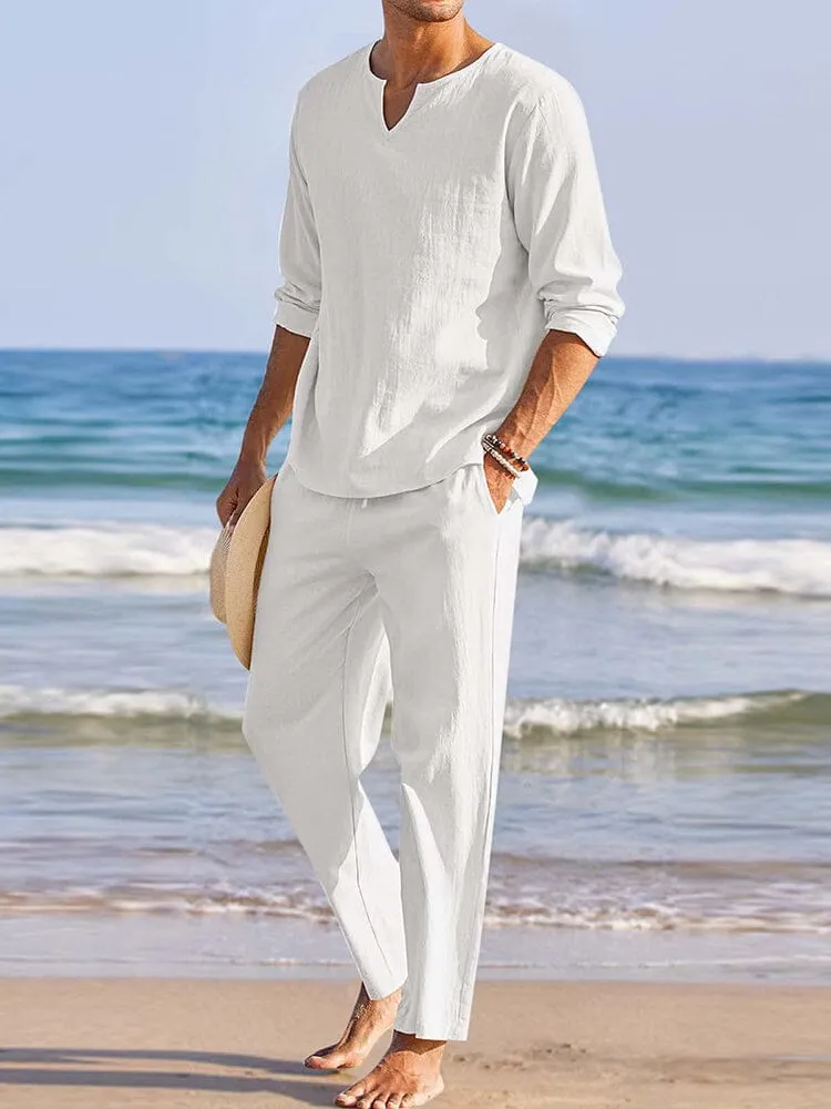 Casual Cotton and Linen Shirt Set