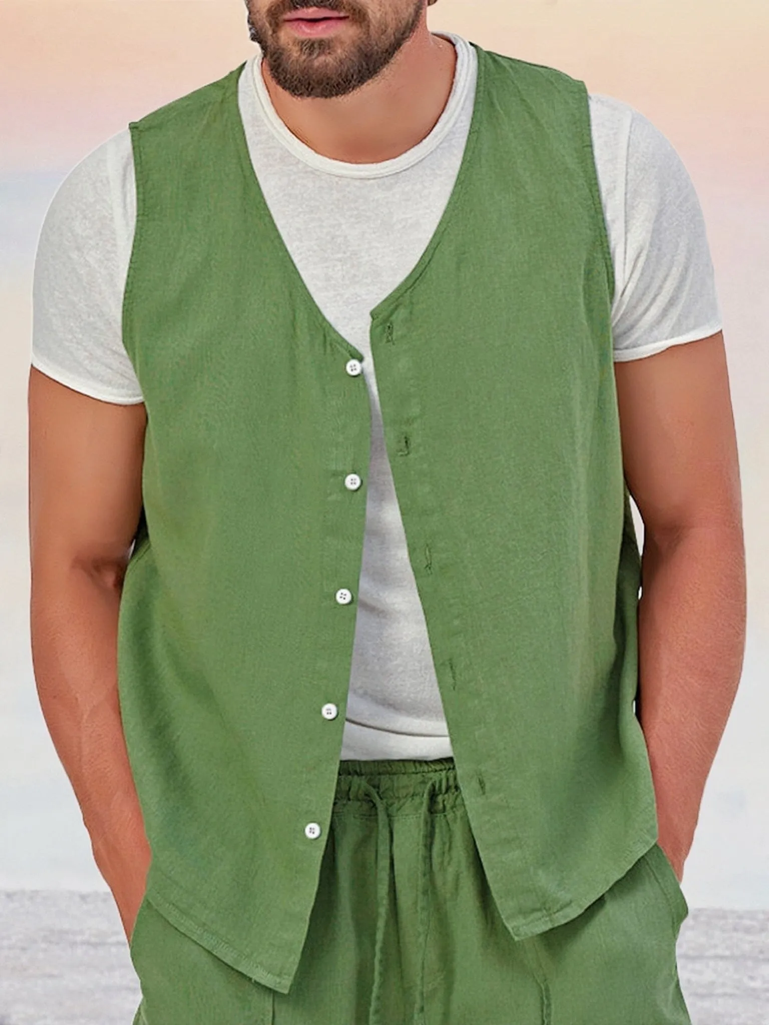 Casual Cotton Linen Vest Sets