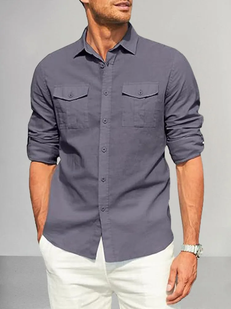 Casual Flap Pocket Cotton Linen Shirt