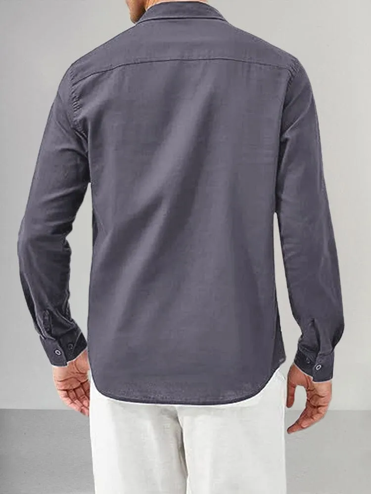 Casual Flap Pocket Cotton Linen Shirt