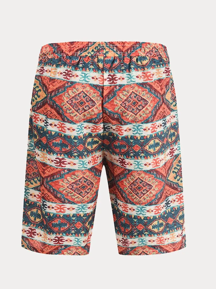 Casual Retro Print Drawstring Shorts