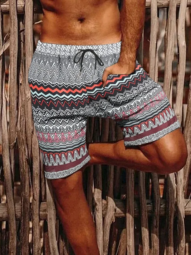 Casual Retro Print Drawstring Shorts