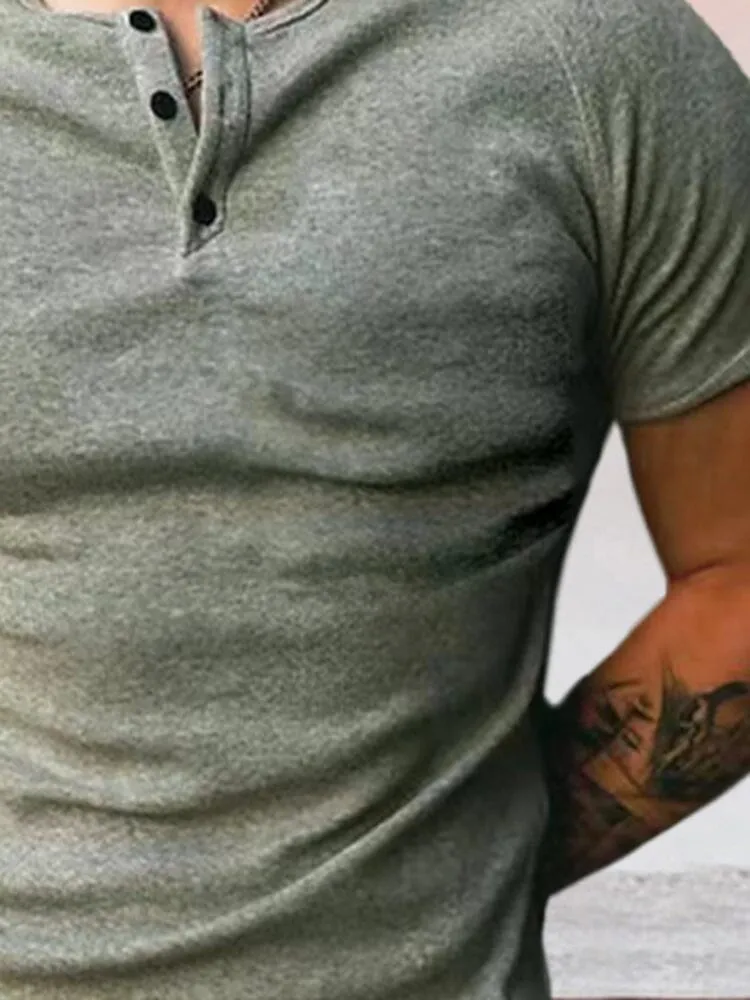 Casual Round Neck Button Up T-shirt