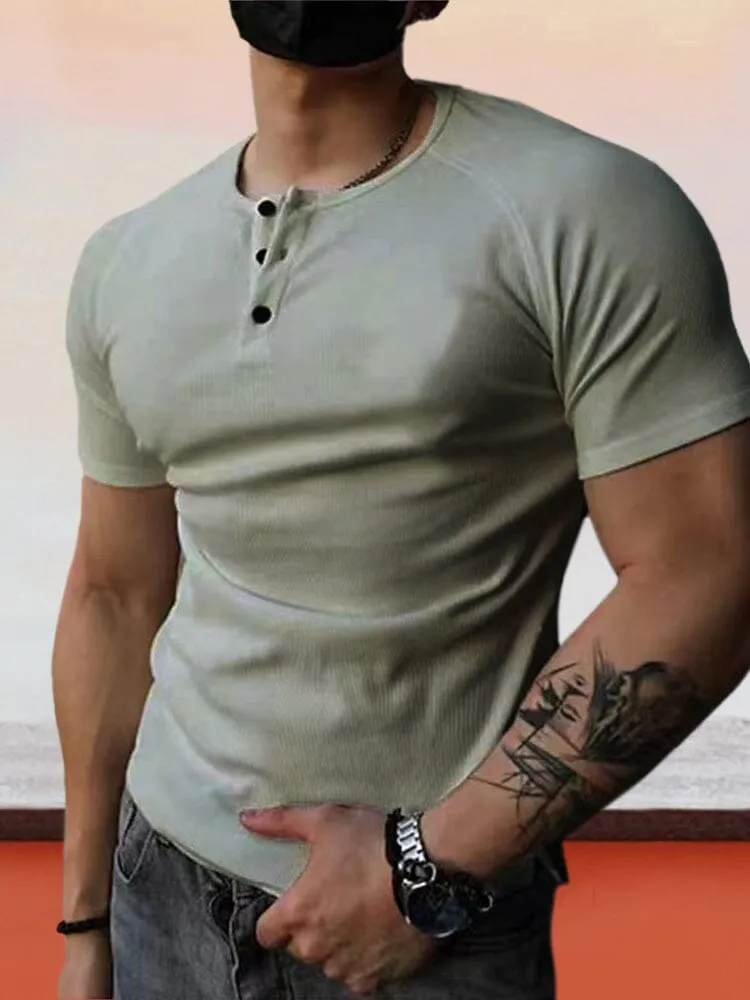 Casual Round Neck Button Up T-shirt