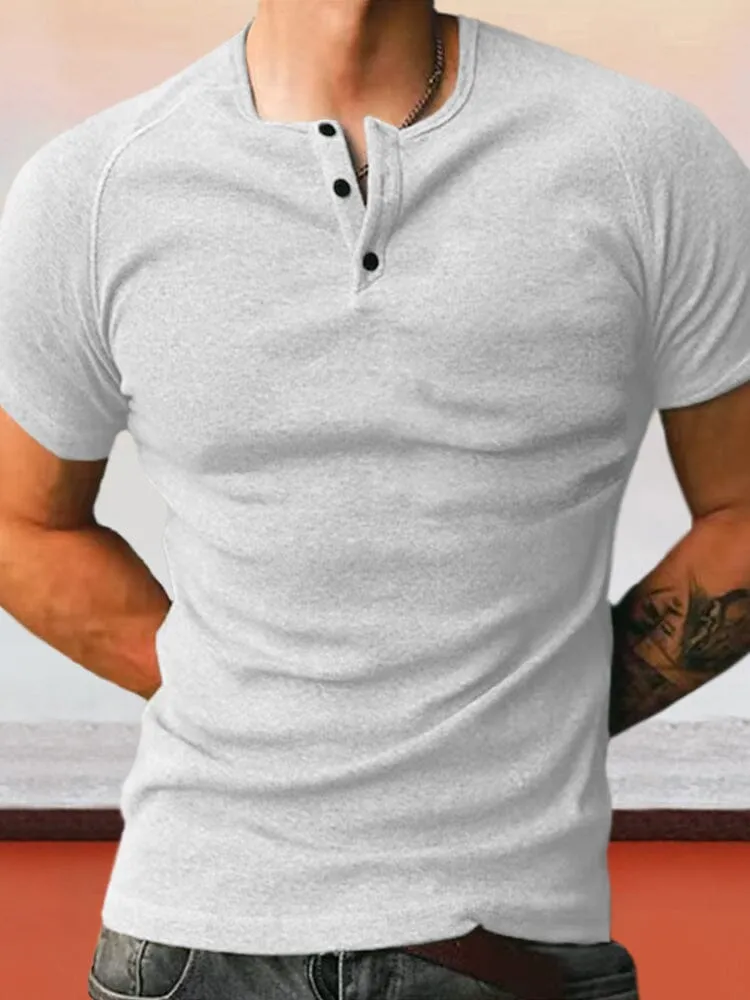 Casual Round Neck Button Up T-shirt