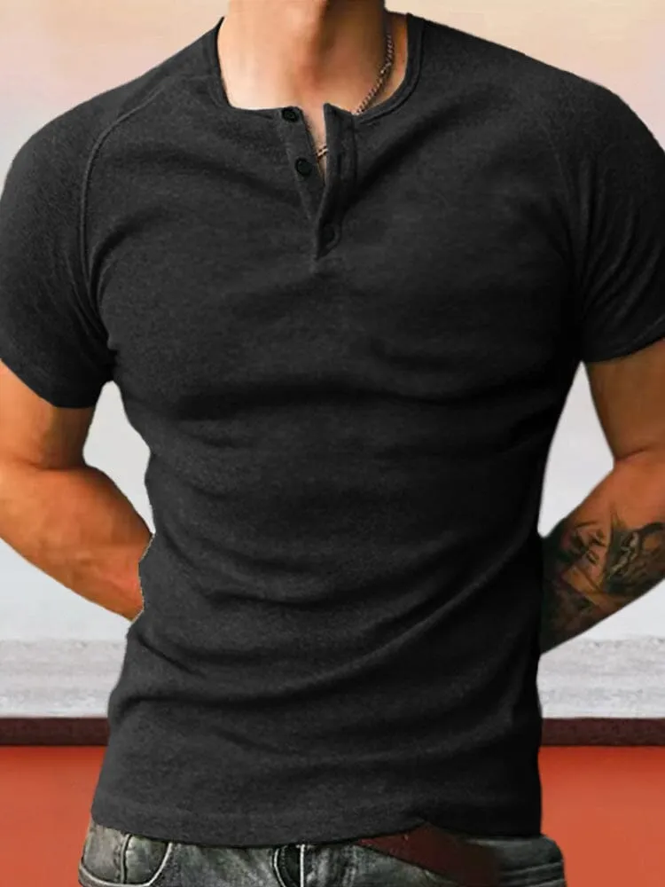 Casual Round Neck Button Up T-shirt