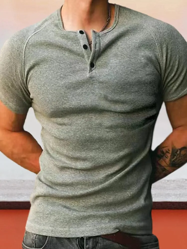 Casual Round Neck Button Up T-shirt