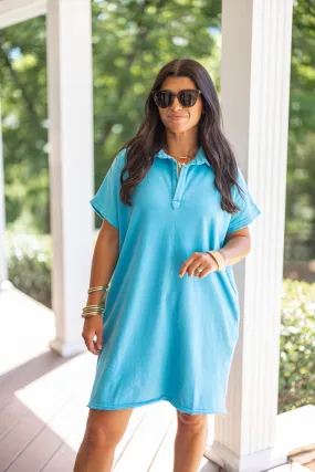 Casual Sass Washed Aqua Dress