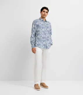 Chemise casual en lin imprimée bleue