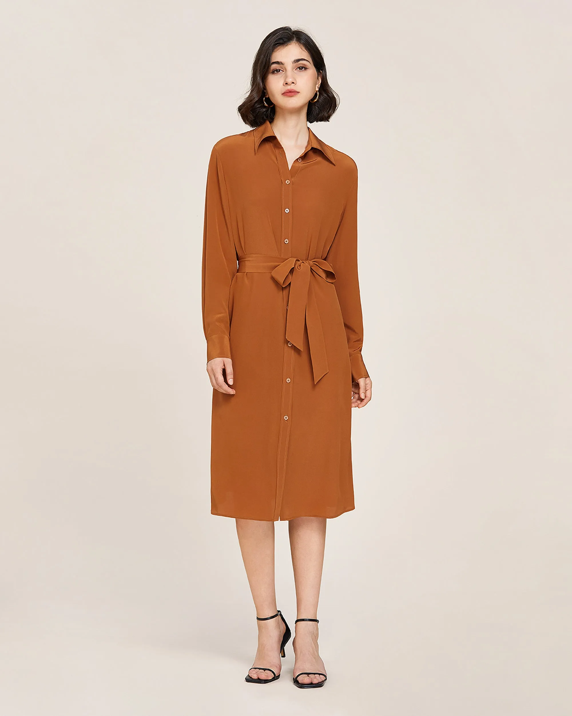 Clearance Long-sleeve Graceful Silk Dress