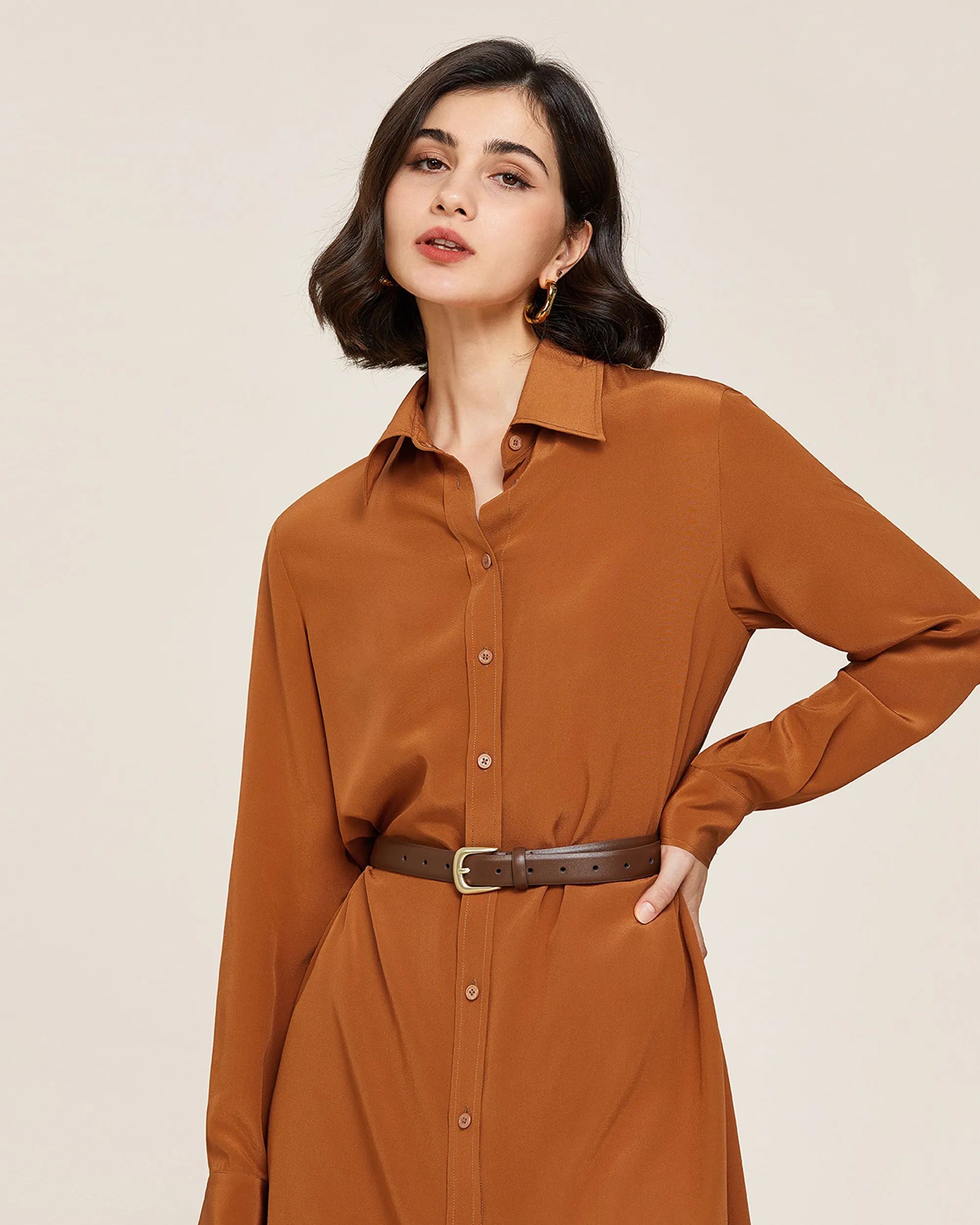 Clearance Long-sleeve Graceful Silk Dress