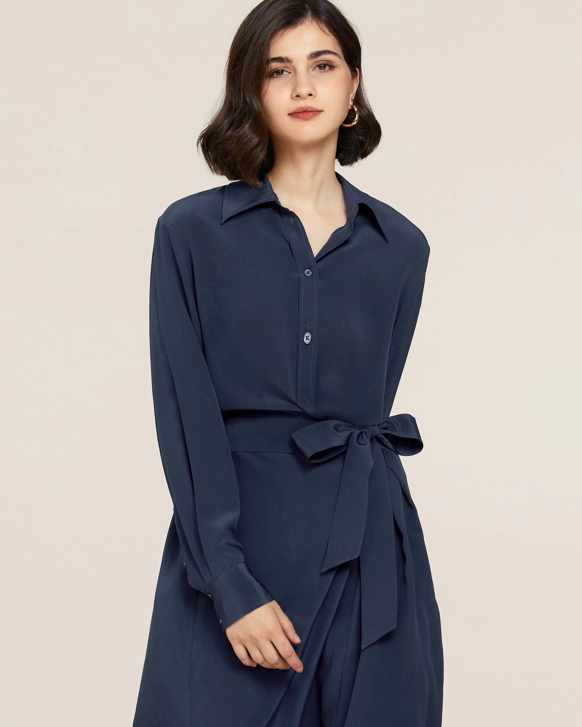 Clearance Long-sleeve Graceful Silk Dress