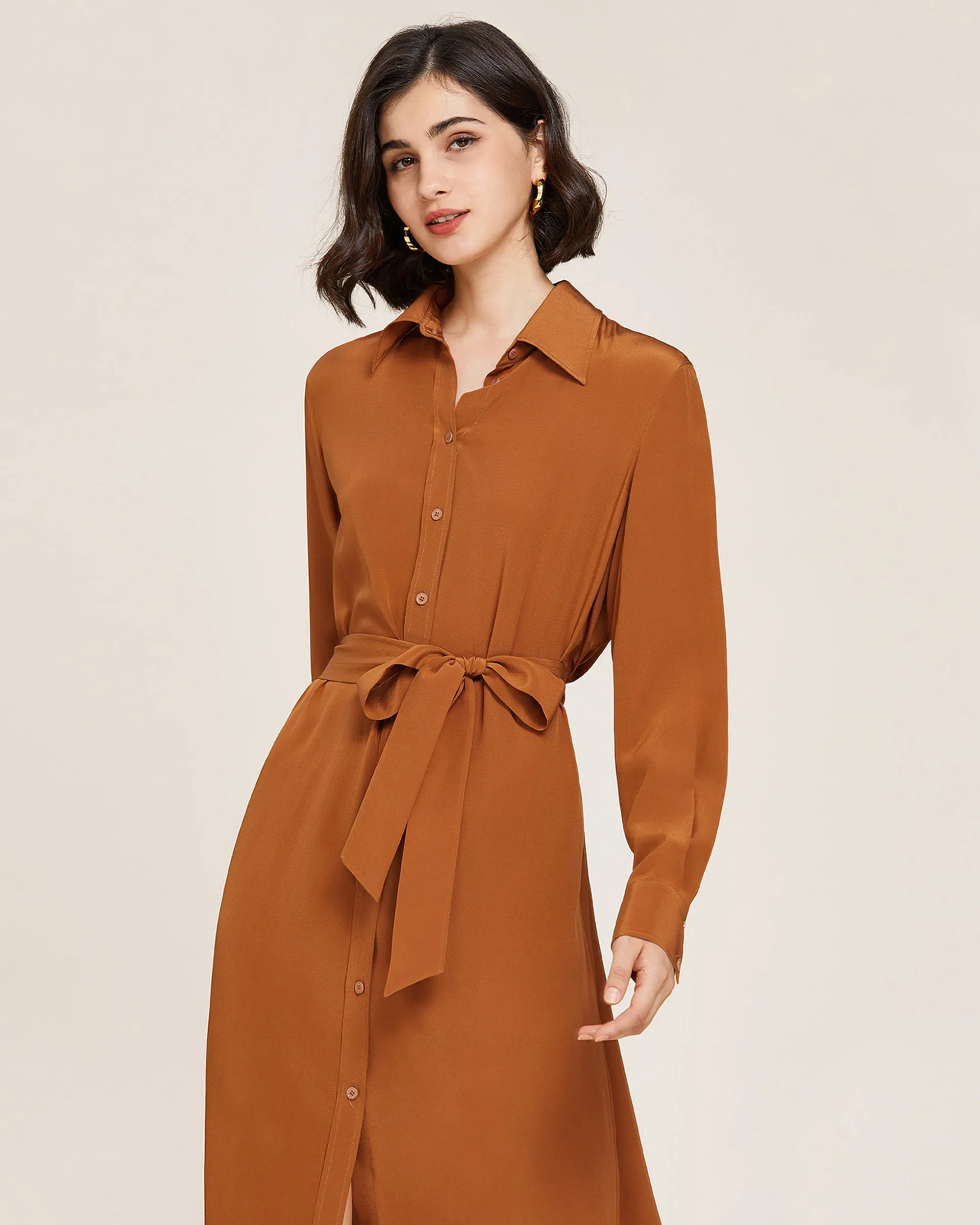 Clearance Long-sleeve Graceful Silk Dress