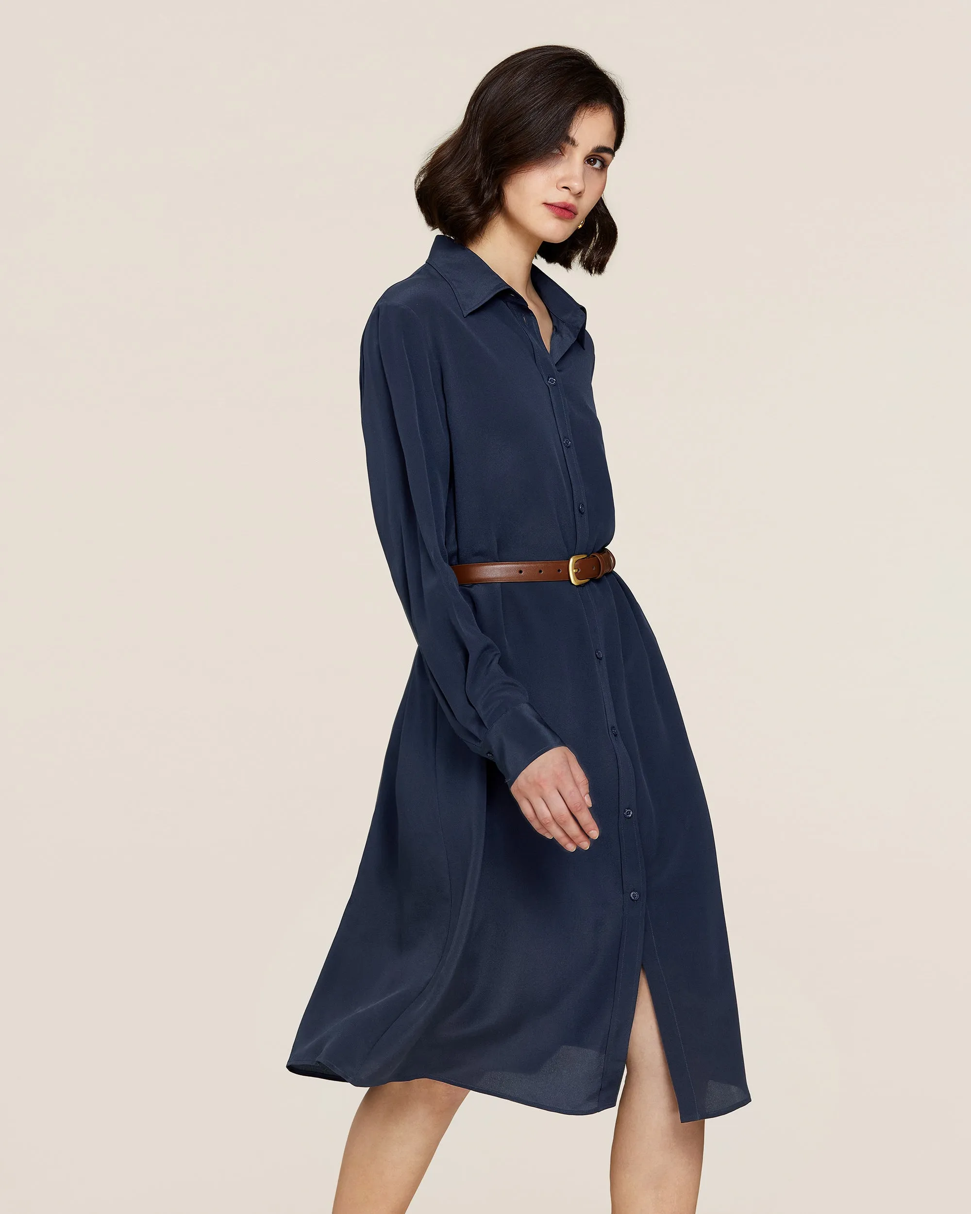 Clearance Long-sleeve Graceful Silk Dress