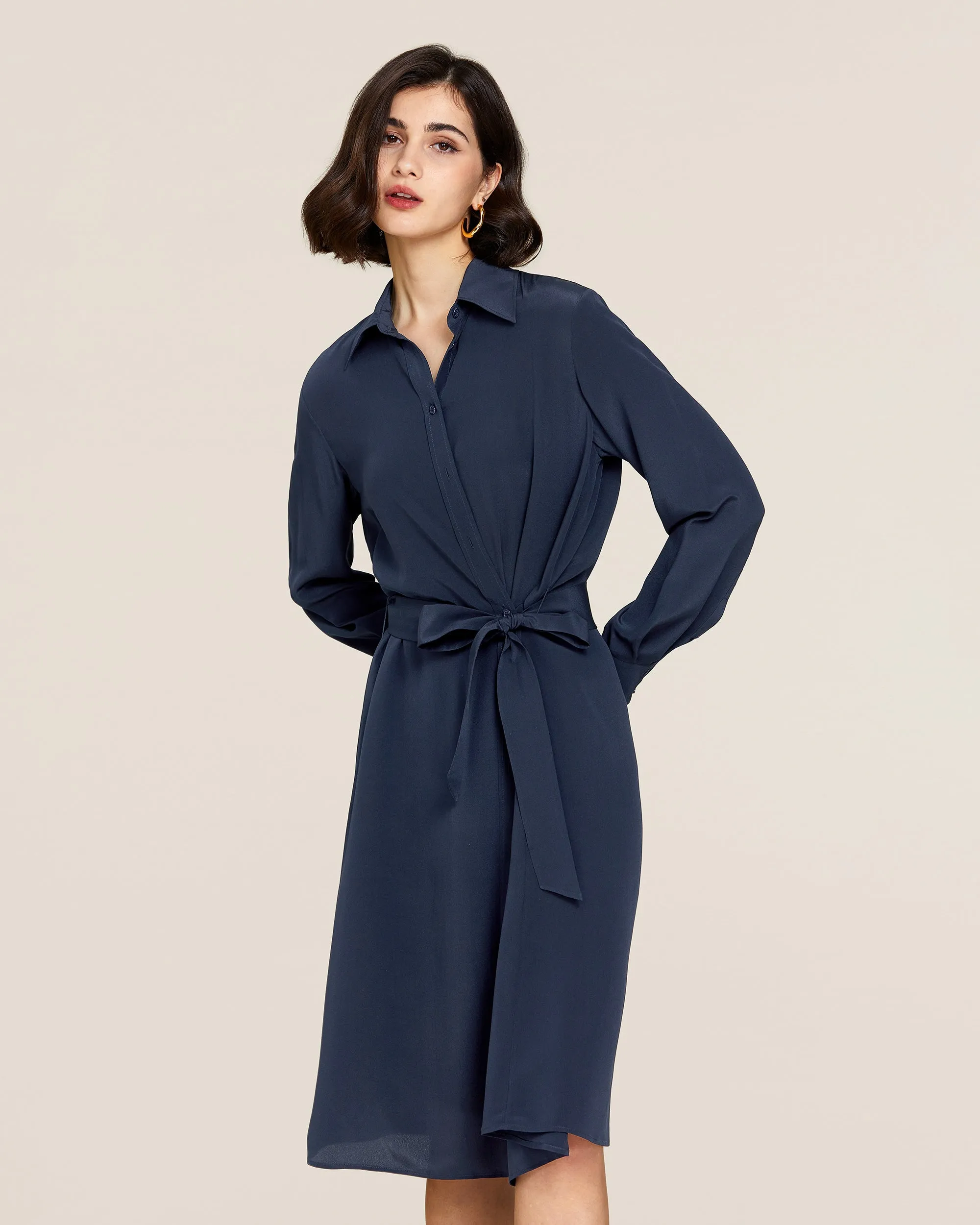 Clearance Long-sleeve Graceful Silk Dress