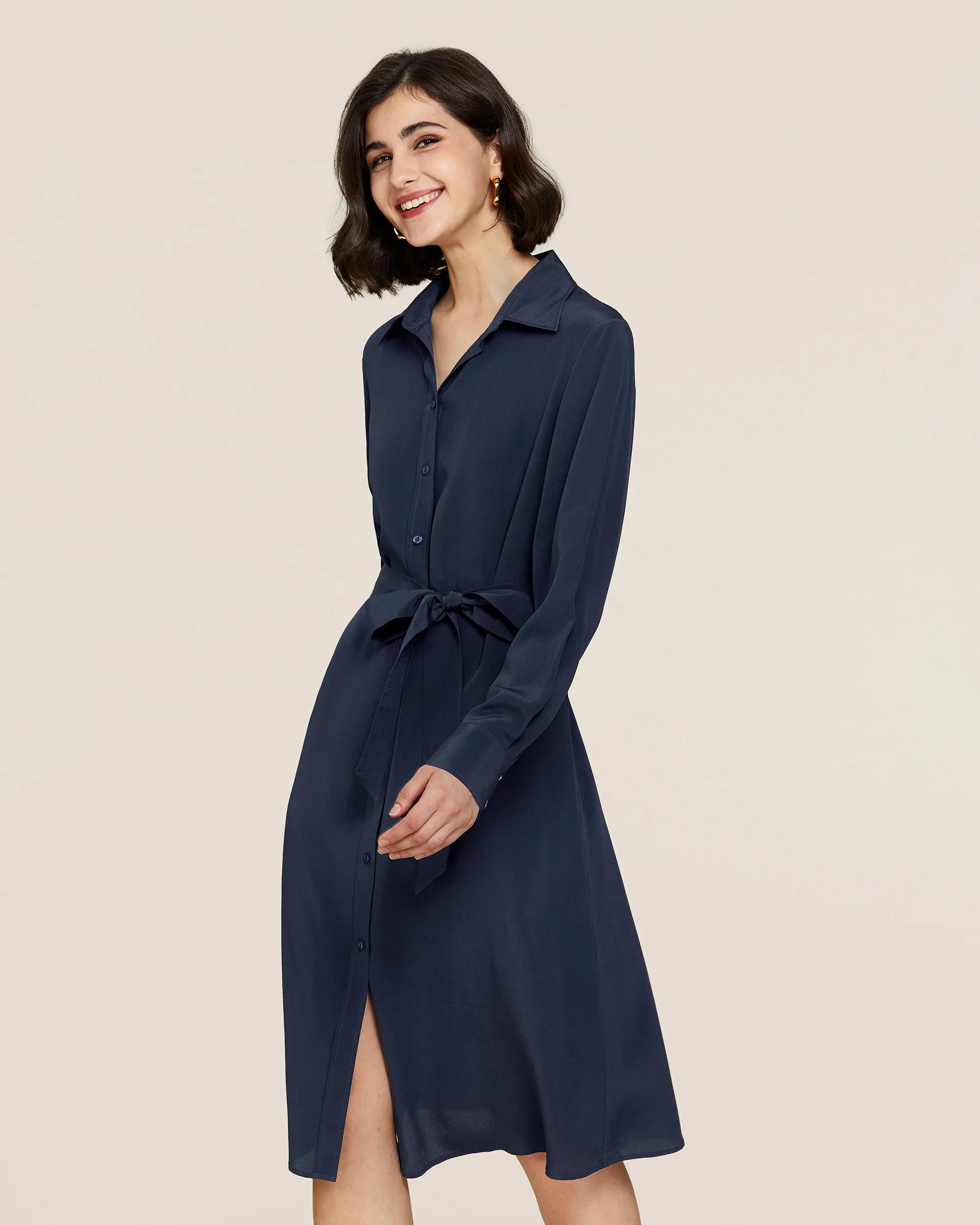 Clearance Long-sleeve Graceful Silk Dress