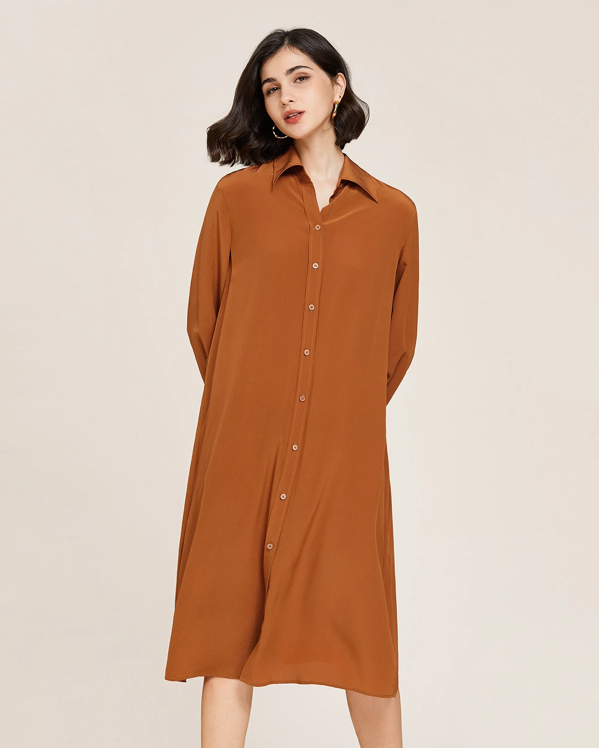 Clearance Long-sleeve Graceful Silk Dress