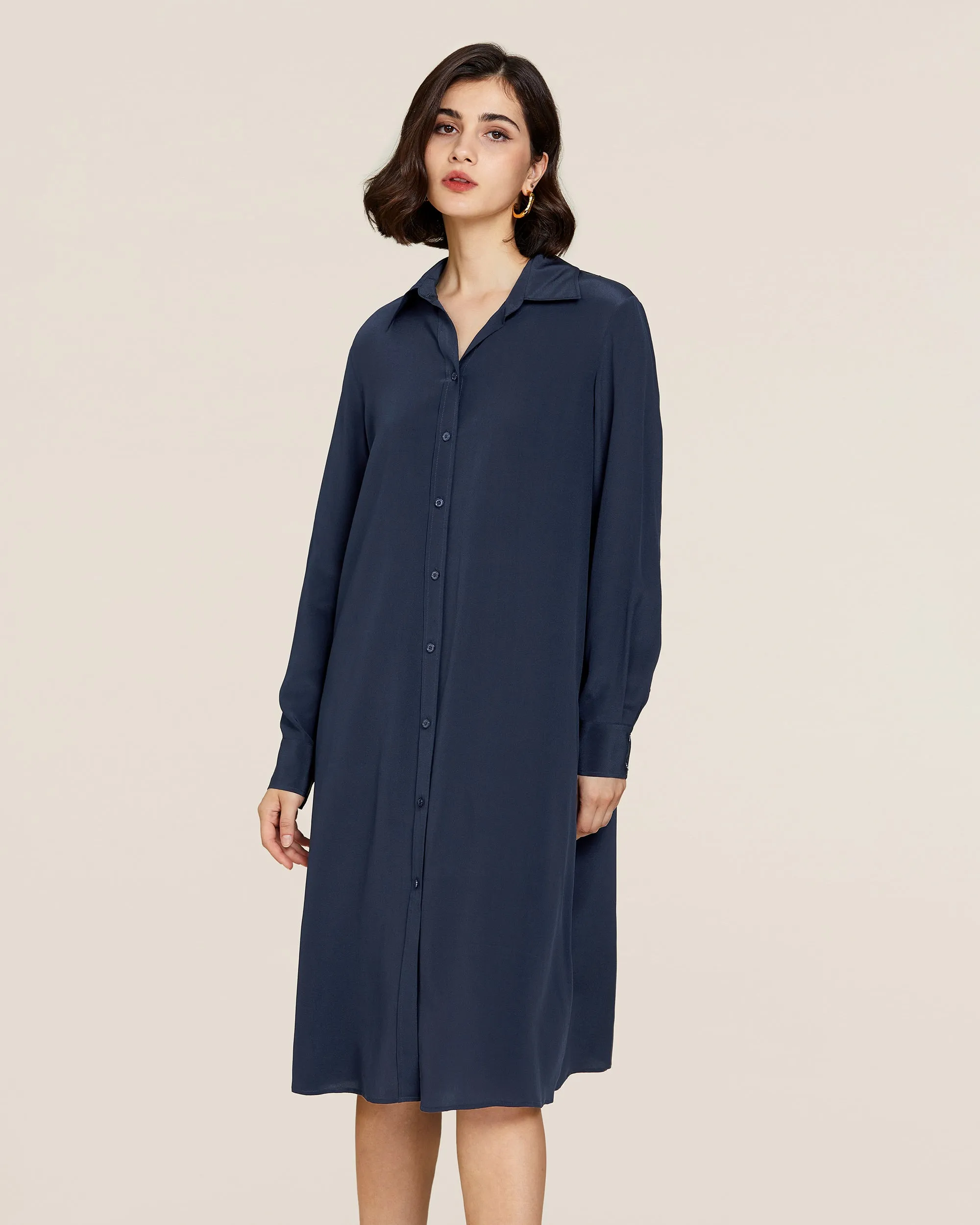 Clearance Long-sleeve Graceful Silk Dress