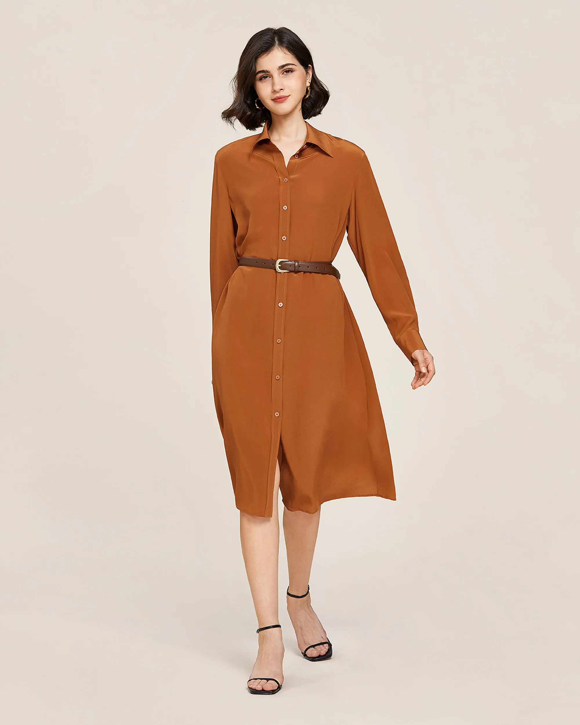 Clearance Long-sleeve Graceful Silk Dress