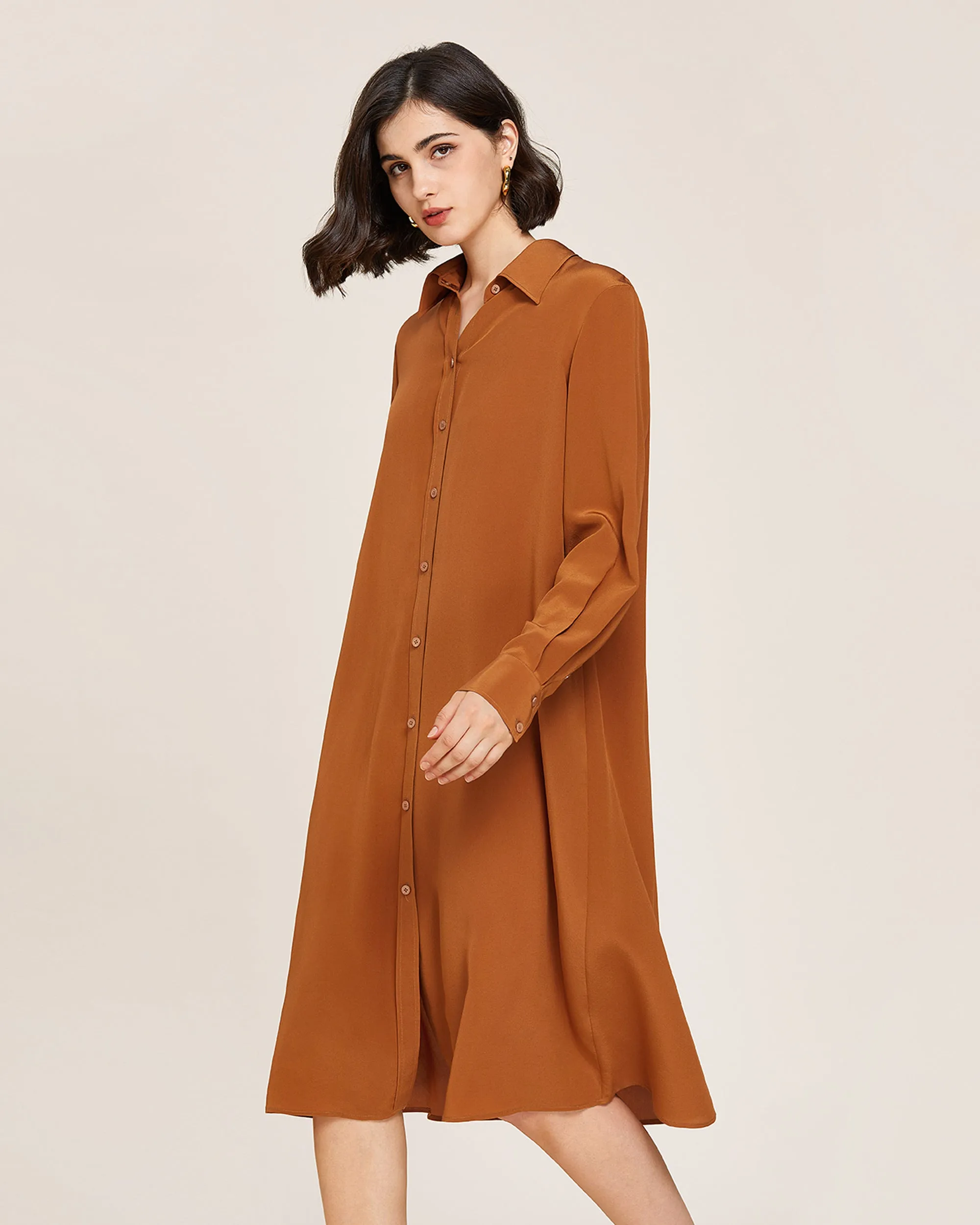 Clearance Long-sleeve Graceful Silk Dress