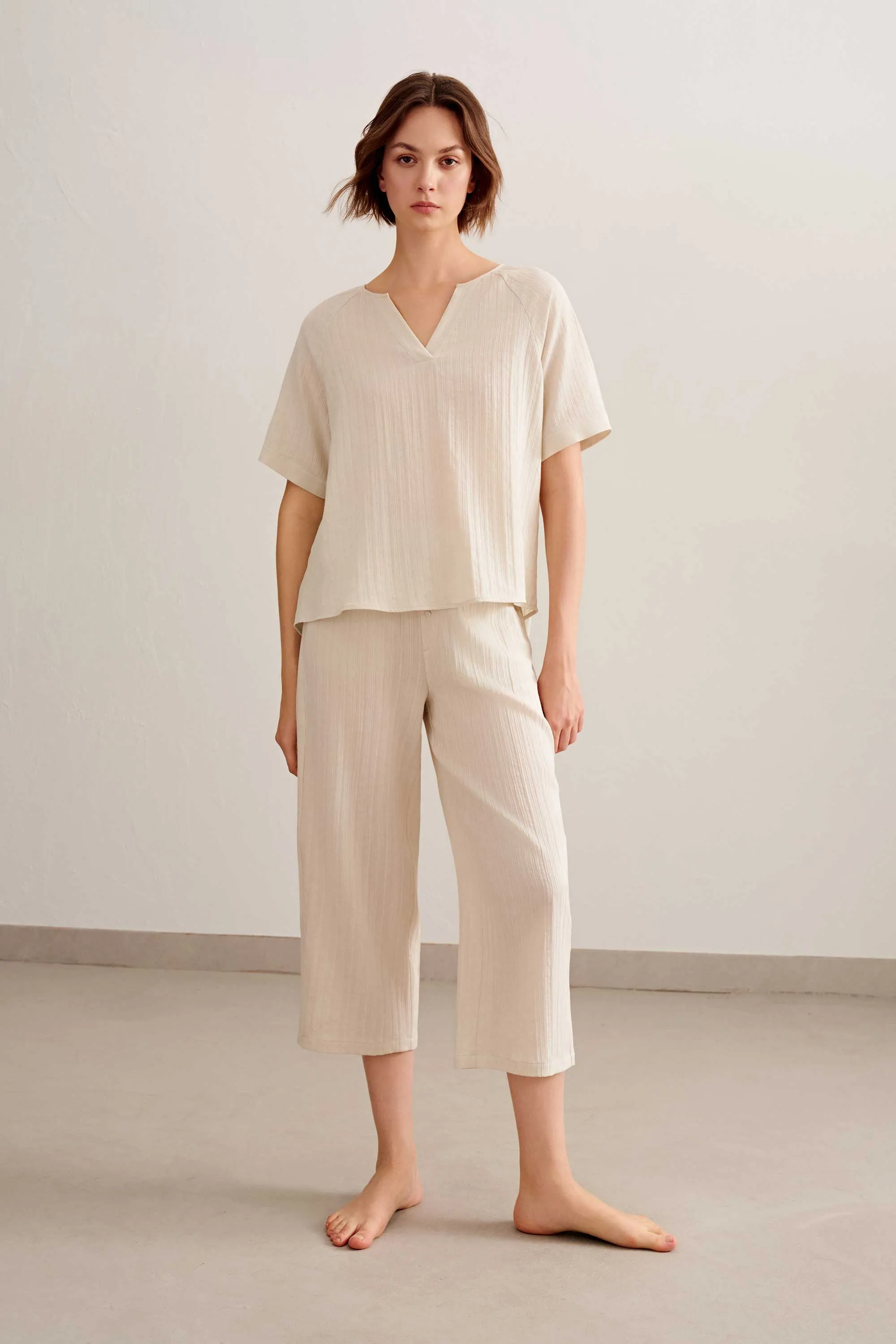 Cotton Jacquard Pajama Top