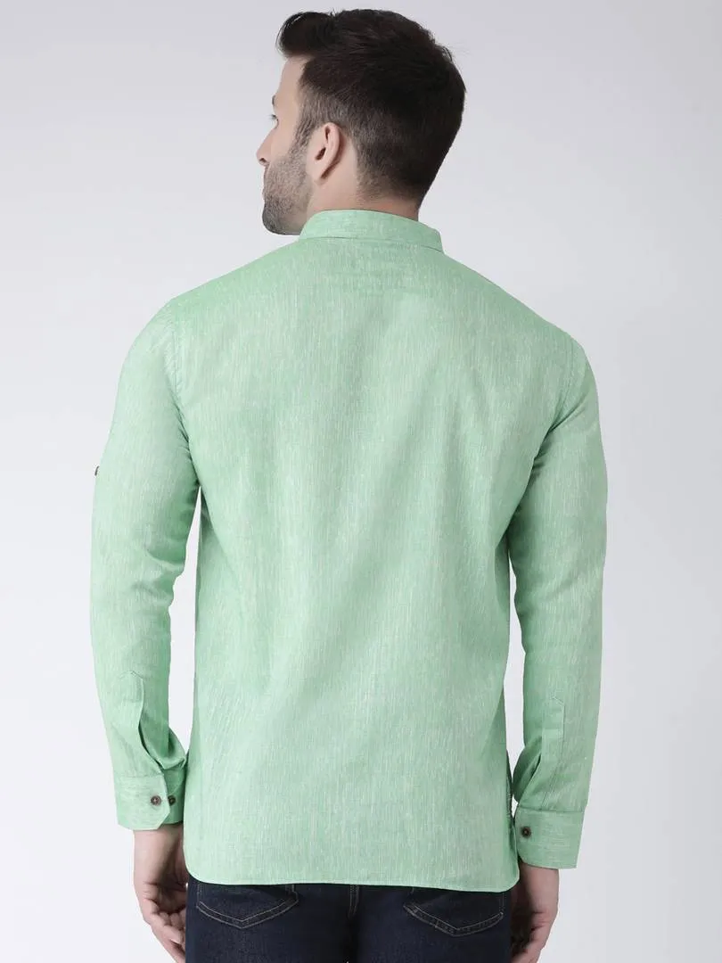 Cotton Linen Solid Short Kurta For Men