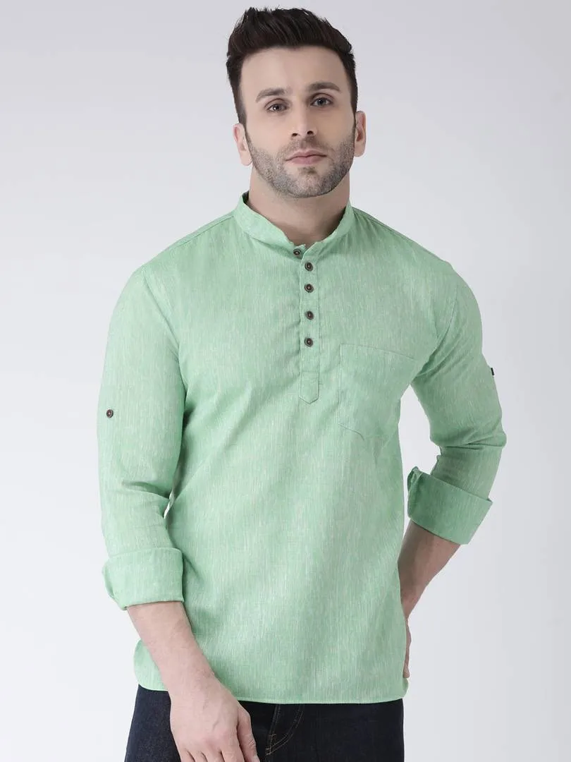 Cotton Linen Solid Short Kurta For Men