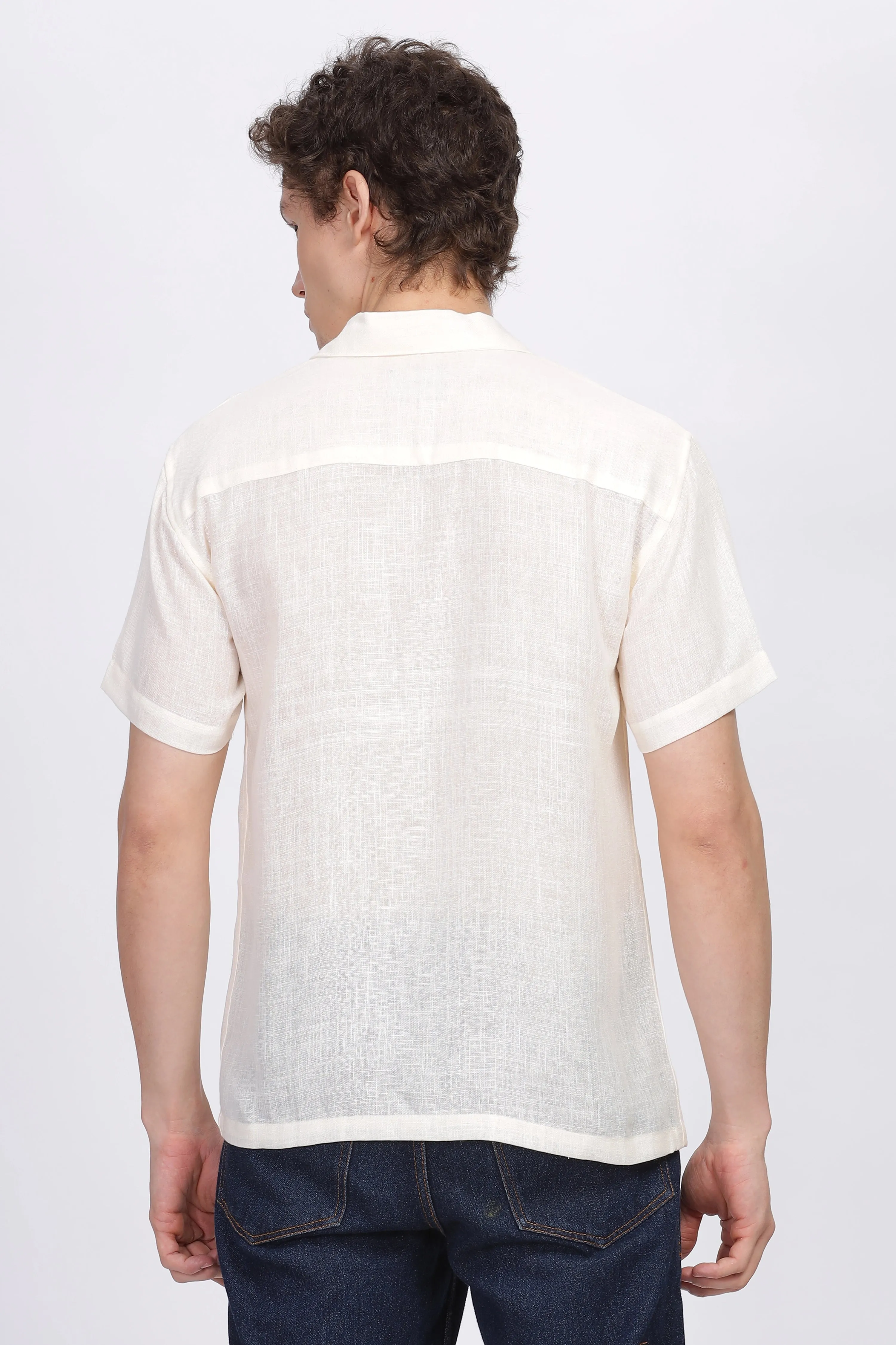 Cream half sleeve linen shirt for men