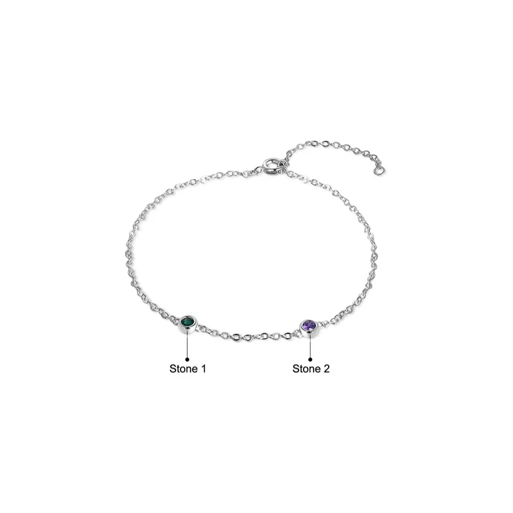 Customized 2 Birthstones Chain Bracelet For Women