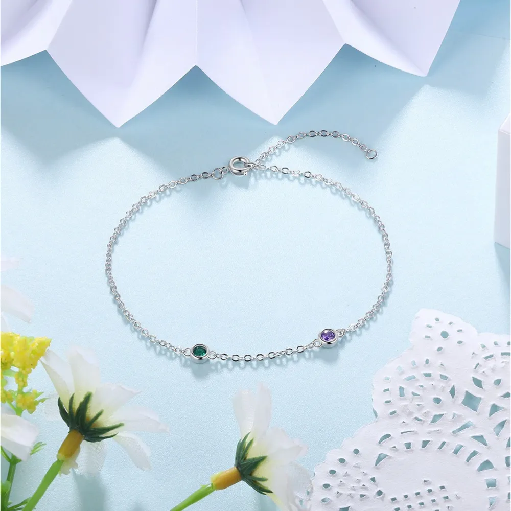 Customized 2 Birthstones Chain Bracelet For Women